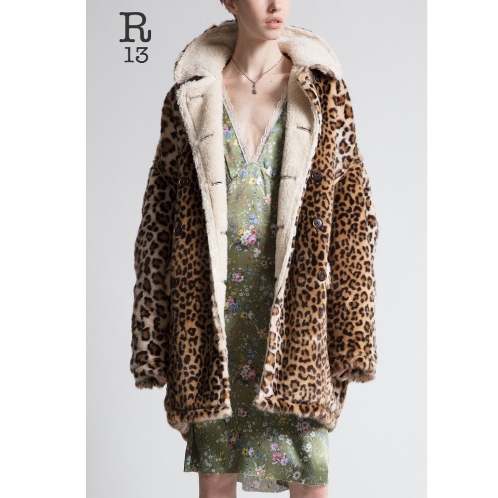 R13 Oversized Faux Leopard Hunting Coat
